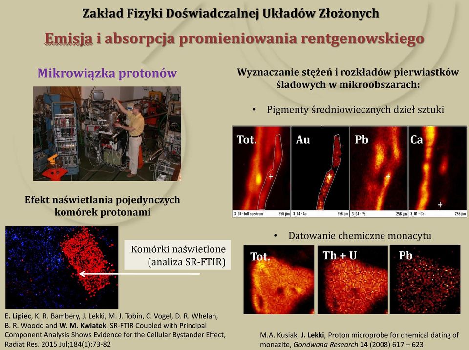 Au Pb Ca Efekt naświetlania pojedynczych komórek protonami Komórki naświetlone (analiza SR-FTIR) Datowanie chemiczne monacytu Tot. Th + U Pb E. Lipiec, K. R. Bambery, J. Lekki, M.