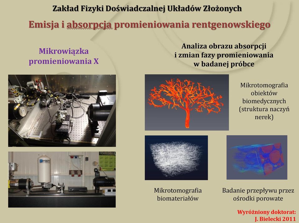 promieniowania w badanej próbce Mikrotomografia obiektów biomedycznych (struktura naczyń