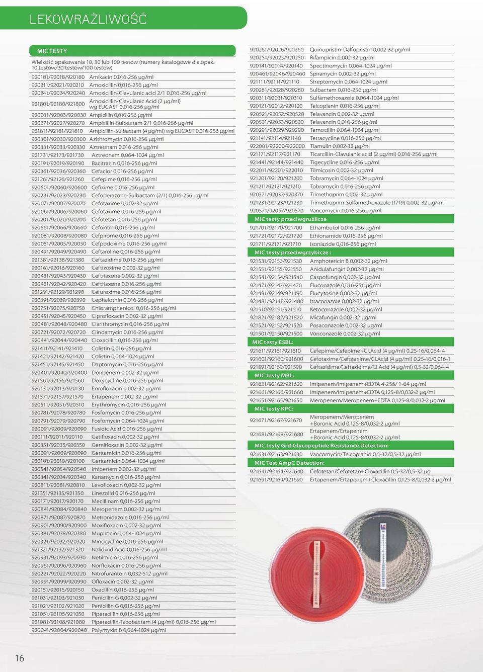 921801/92180/921800 Amoxicillin-Clavulanic Acid (2 µg/ml) wg EUCAST 0,016-256 µg/ml 920031/92003/920030 Ampicillin 0,016-256 µg/ml 920271/92027/920270 Ampicillin-Sulbactam 2/1 0,016-256 µg/ml