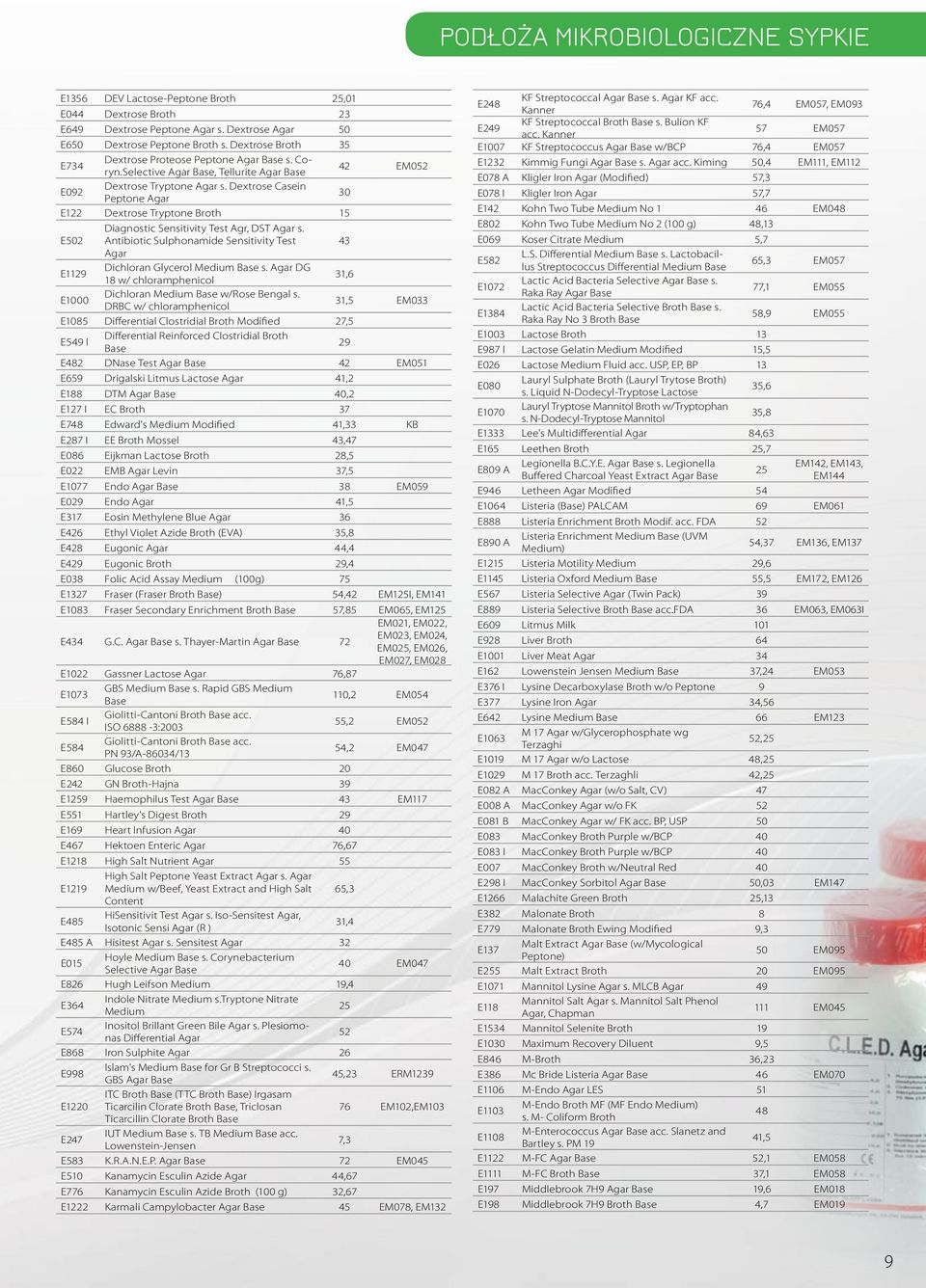 Dextrose Casein Peptone Agar 30 E122 Dextrose Tryptone Broth 15 E502 Diagnostic Sensitivity Test Agr, DST Agar s.