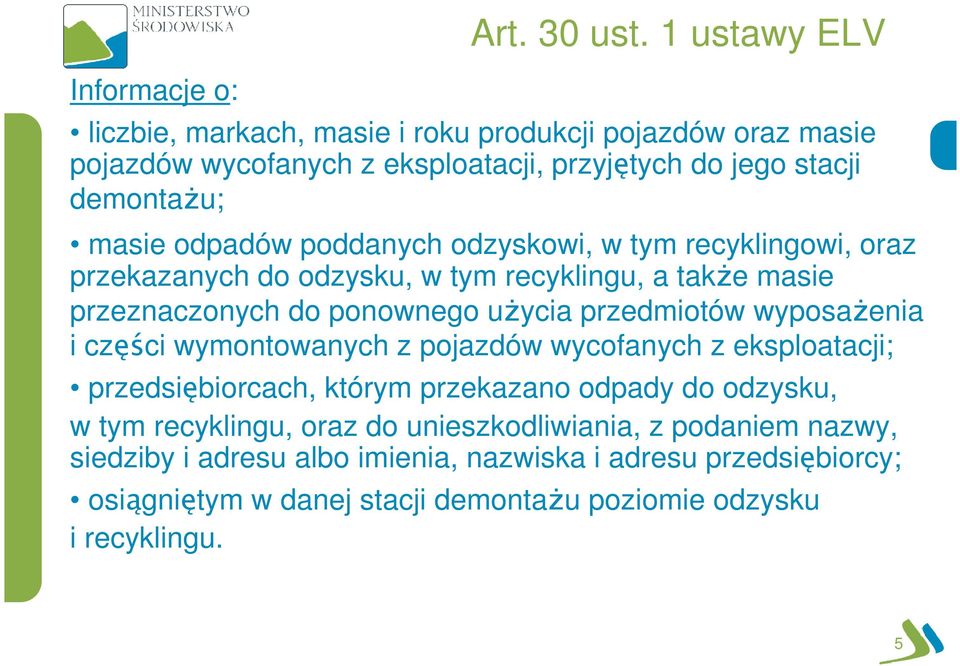 poddanych odzyskowi, w tym recyklingowi, oraz przekazanych do odzysku, w tym recyklingu, a także masie przeznaczonych do ponownego użycia przedmiotów wyposażenia i