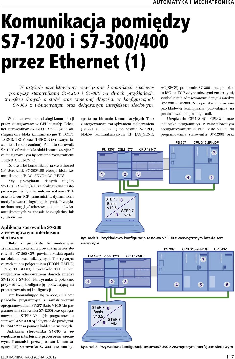 W celu zapewnienia obsługi komunikacji przez zintegrowany w CPU interfejs Ethernet sterowników S7-1200 i S7-300/400, obsługują one bloki komunikacyjne T: TCON, TSEND, TRCV oraz TDISCON (z ręcznym