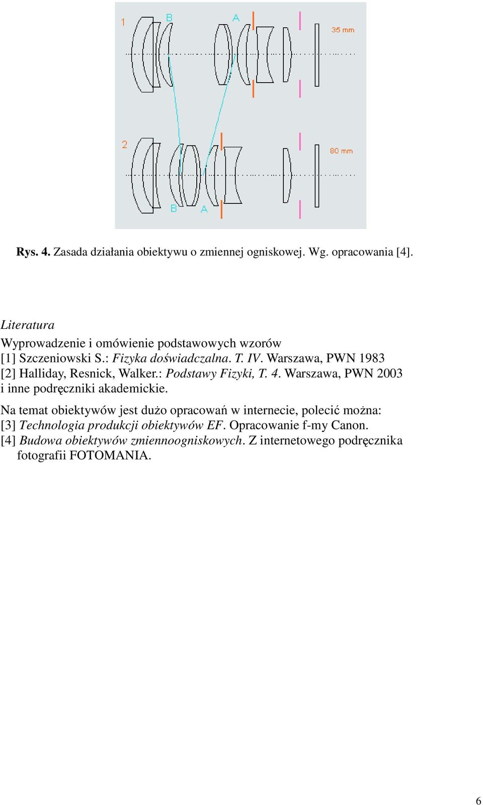 Warszawa, PWN 983 [] Halliday, Resnick, Walker.: Podstawy Fizyki, T. 4. Warszawa, PWN 003 i inne podręczniki akademickie.