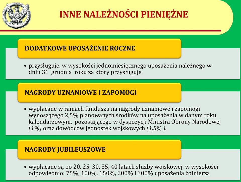 NAGRODY UZNANIOWE I ZAPOMOGI wypłacane w ramach funduszu na nagrody uznaniowe i zapomogi wynoszącego 2,5% planowanych środków na uposażenia w