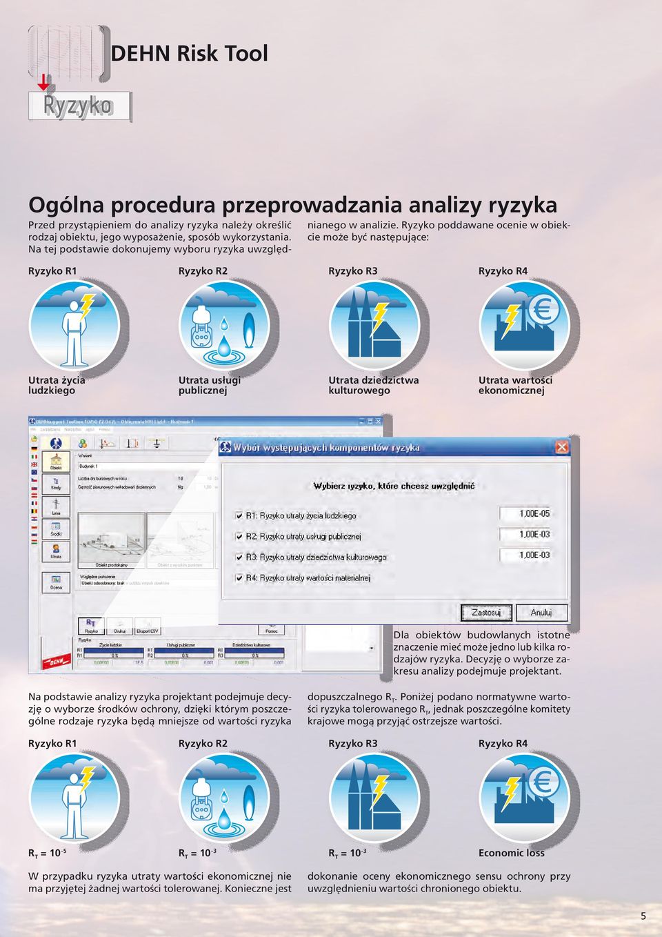 Ryzyko poddawane ocenie w obiekcie może być następujące: Ryzyko R1 Ryzyko R2 Ryzyko R3 Ryzyko R4 Utrata życia ludzkiego Utrata usługi publicznej Utrata dziedzictwa kulturowego Utrata wartości