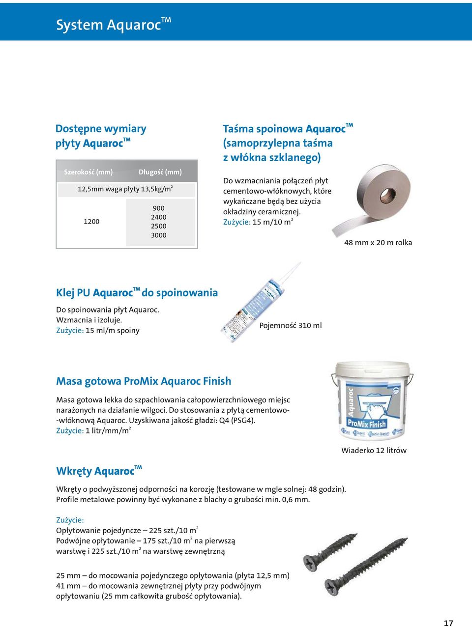 Wzmacnia i izoluje. Zużycie: 15 ml/m spoiny Pojemność 310 ml Masa gotowa ProMix Aquaroc Finish Masa gotowa lekka do szpachlowania całopowierzchniowego miejsc narażonych na działanie wilgoci.