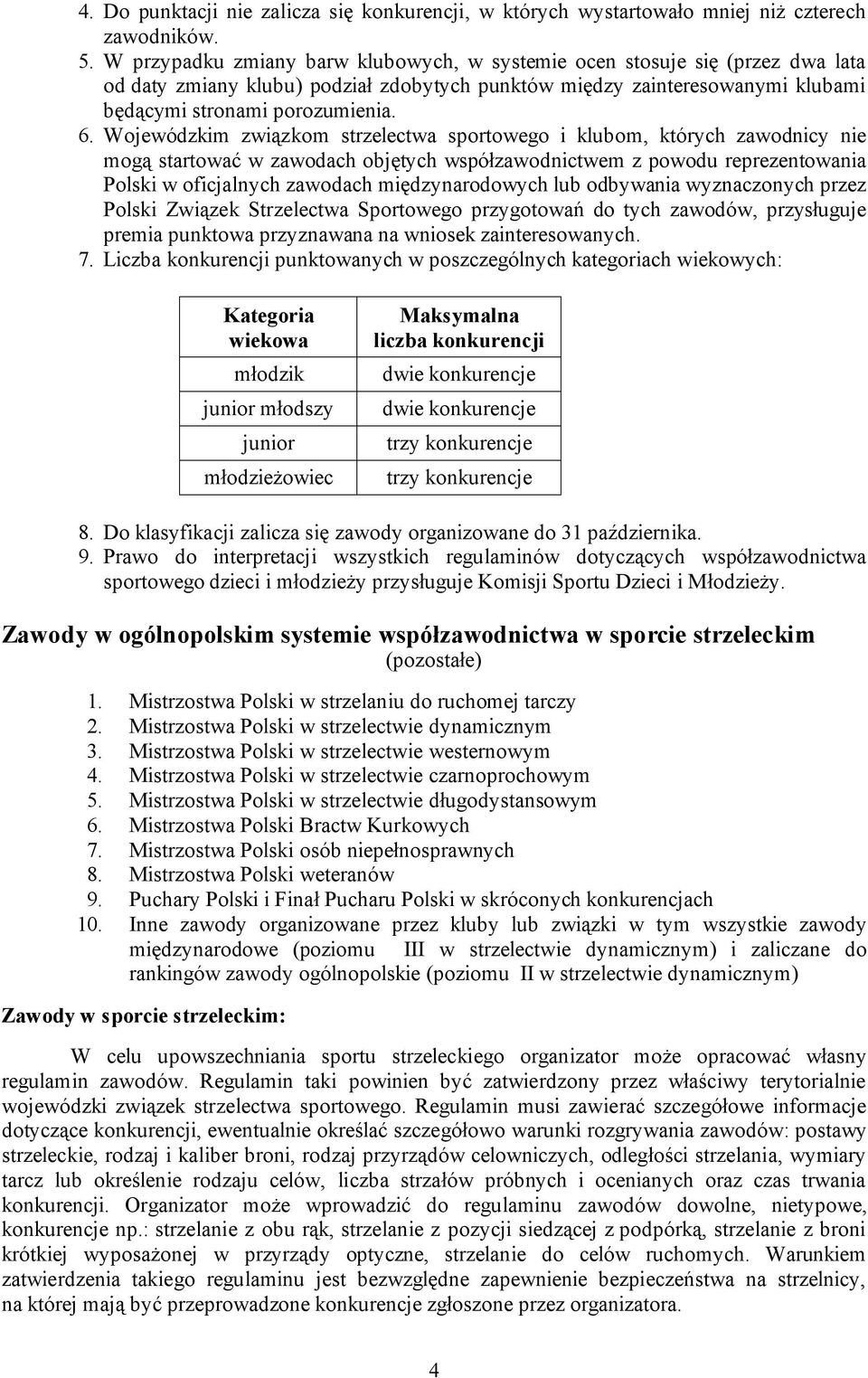 Wojewódzkim związkom strzelectwa sportowego i klubom, których zawodnicy nie mogą startować w zawodach objętych współzawodnictwem z powodu reprezentowania Polski w oficjalnych zawodach