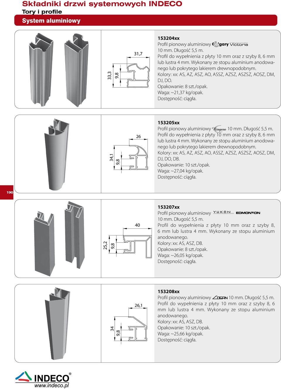 34,1 9,8 26 153205xx Profil pionowy aluminiowy 10 mm. Długość 5,5 m. Profil do wypełnienia z płyty 10 mm oraz z szyby 8, 6 mm lub lustra 4 mm.