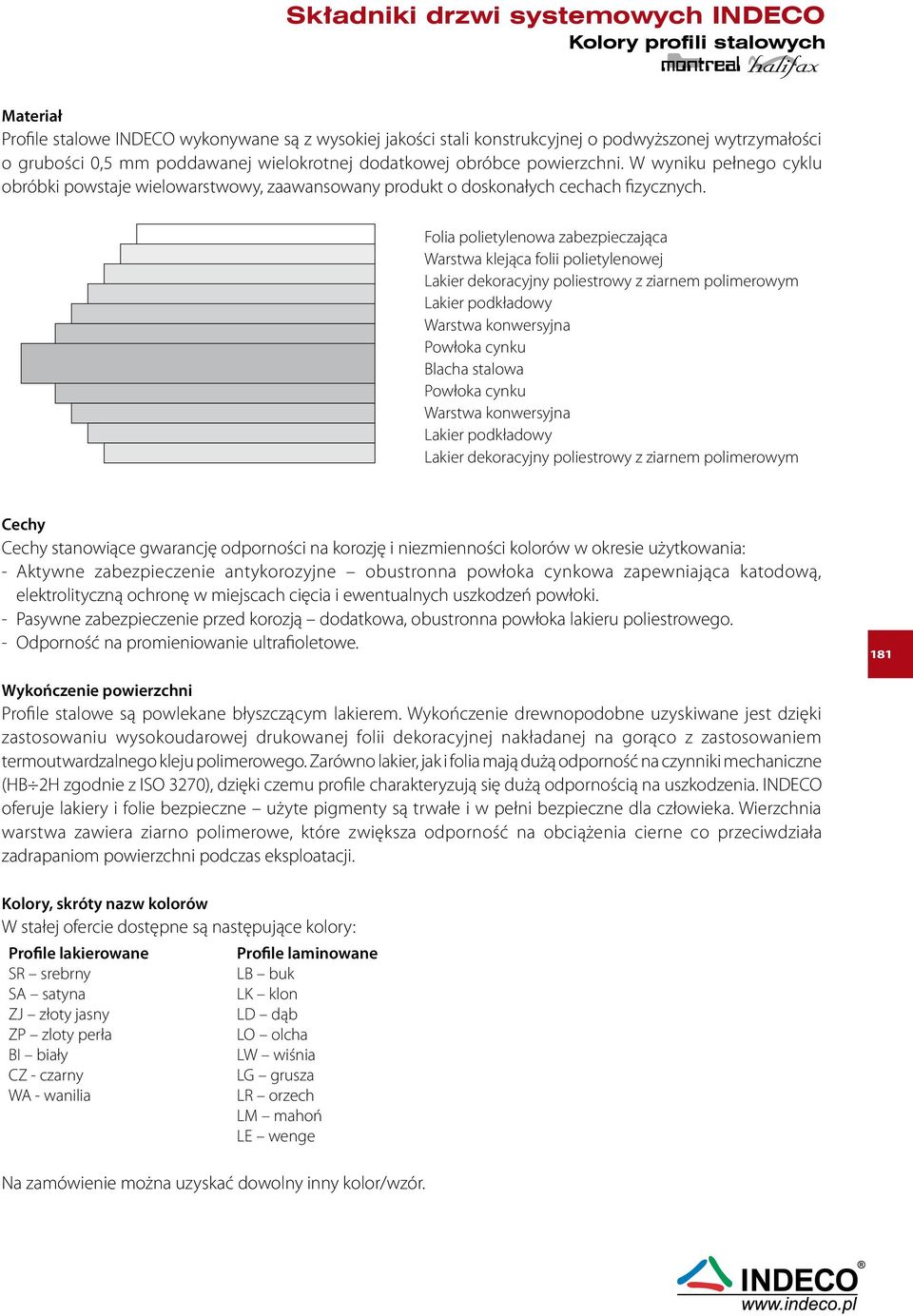 Folia polietylenowa zabezpieczająca Warstwa klejąca folii polietylenowej Lakier dekoracyjny poliestrowy z ziarnem polimerowym Lakier podkładowy Warstwa konwersyjna Powłoka cynku Blacha stalowa