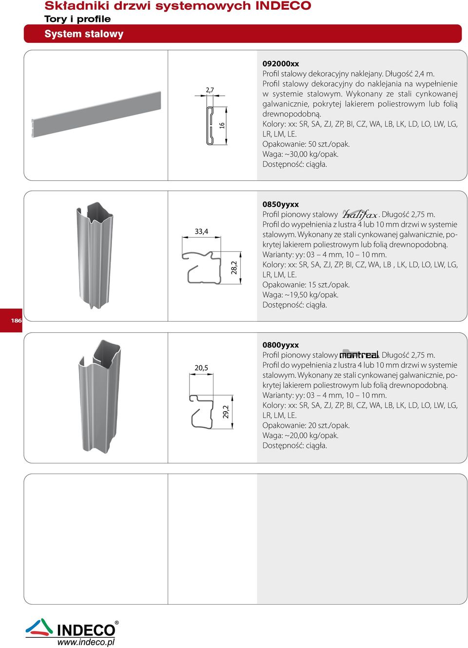 Waga: ~30,00 kg/opak. 33,4 28,2 0850yyxx Profil pionowy stalowy. Długość 2,75 m. Profil do wypełnienia z lustra 4 lub 10 mm drzwi w systemie stalowym.