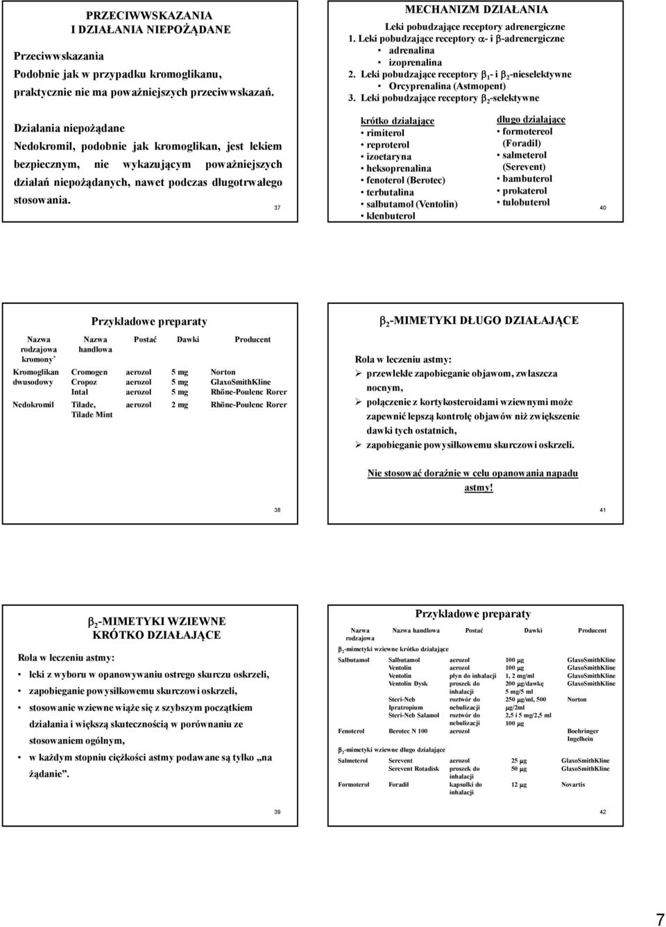 Leki pobudzające receptory β 1 -i β 2 -nieselektywne Orcyprenalina (Astmopent) 3.