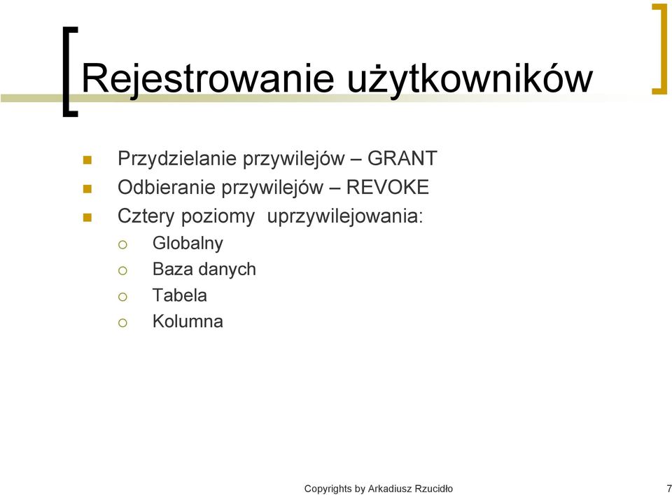 Cztery poziomy uprzywilejowania: Globalny Baza