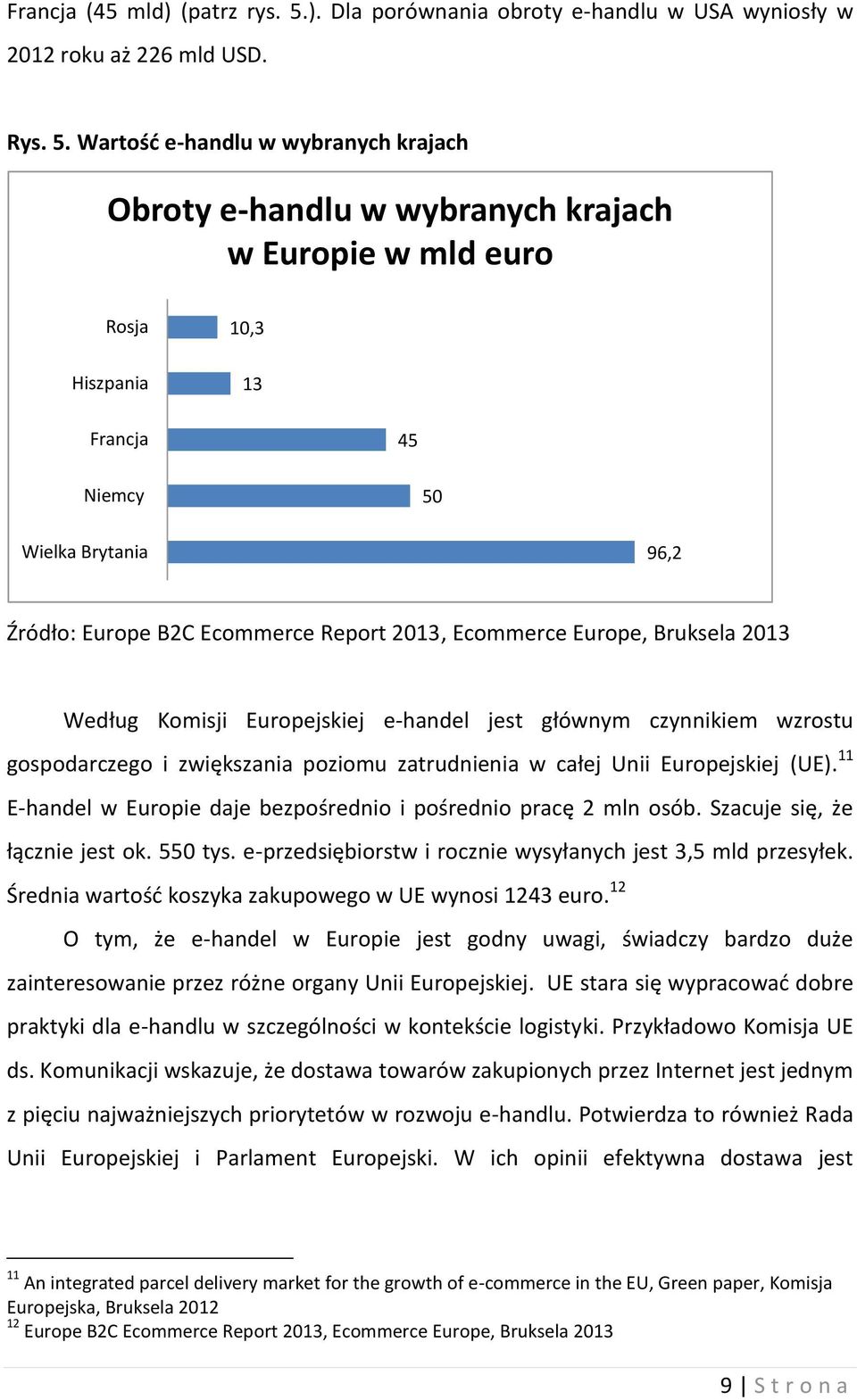 Wartość e-handlu w wybranych krajach Obroty e-handlu w wybranych krajach w Europie w mld euro Rosja Hiszpania 10,3 13 Francja 45 Niemcy 50 Wielka Brytania 96,2 Źródło: Europe B2C Ecommerce Report