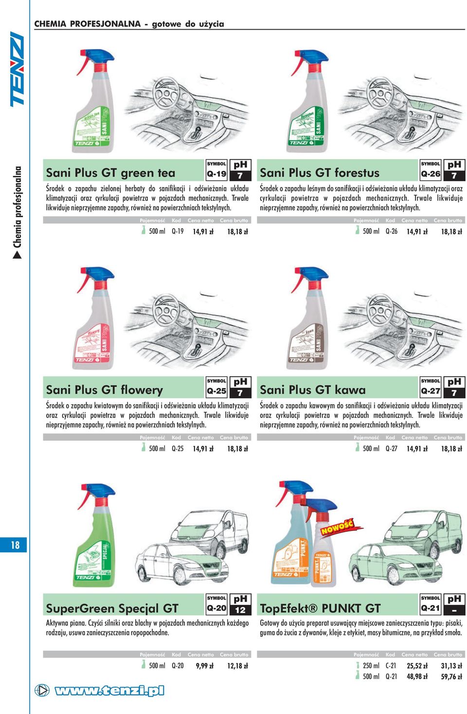 500 ml Q19 14,91 zł, zł Sani Plus GT forestus Q26 7 Środek o zapachu leśnym do sanifikacji i odświeżania układu klimatyzacji oraz cyrkulacji powietrza w pojazdach  500 ml Q26 14,91 zł, zł Sani Plus