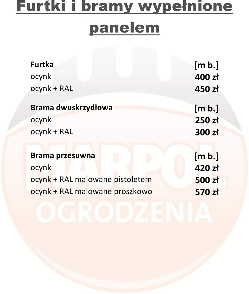 ocynk ocynk + RAL malowane pistoletem ocynk + RAL