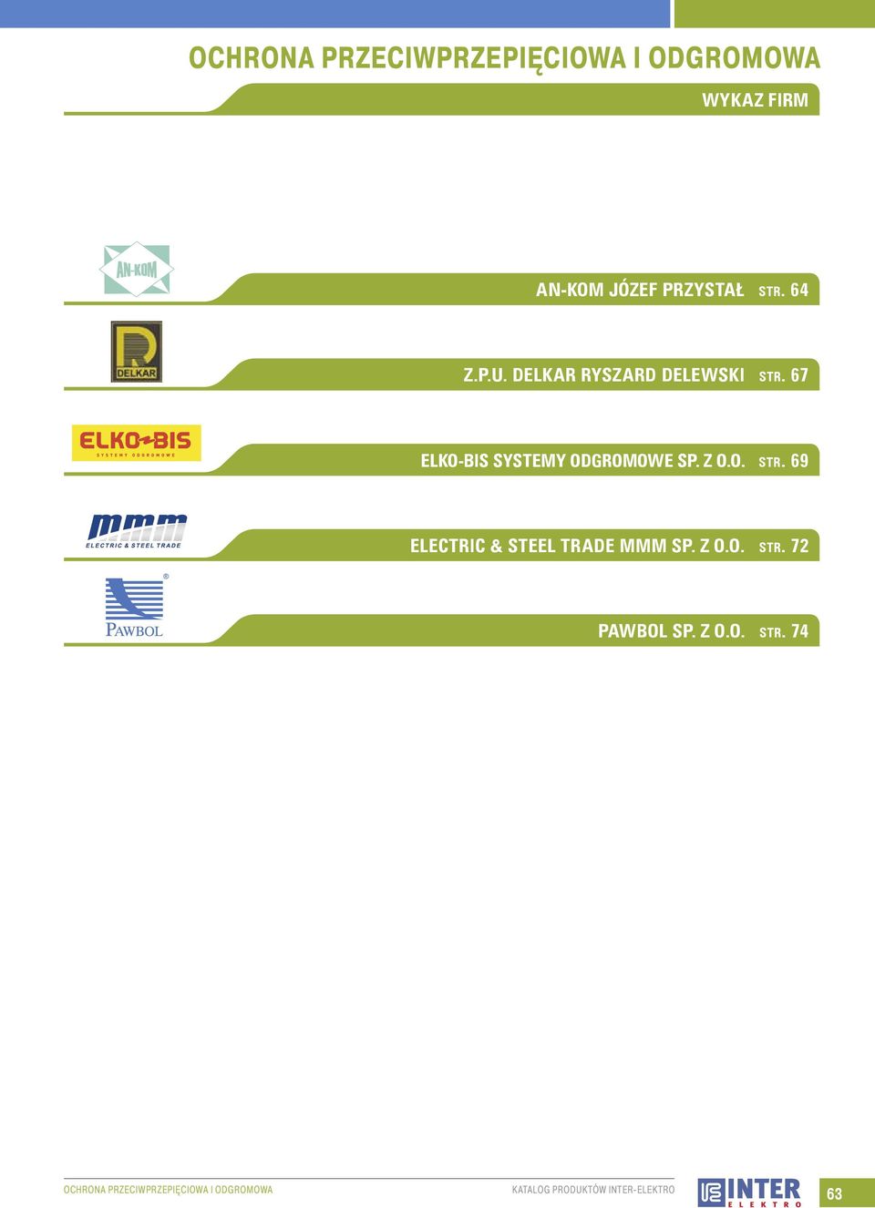 O. str. 69 ELECTRIC & STEEL TRADE MMM SP. Z O.O. str. 72 PAWBOL SP.