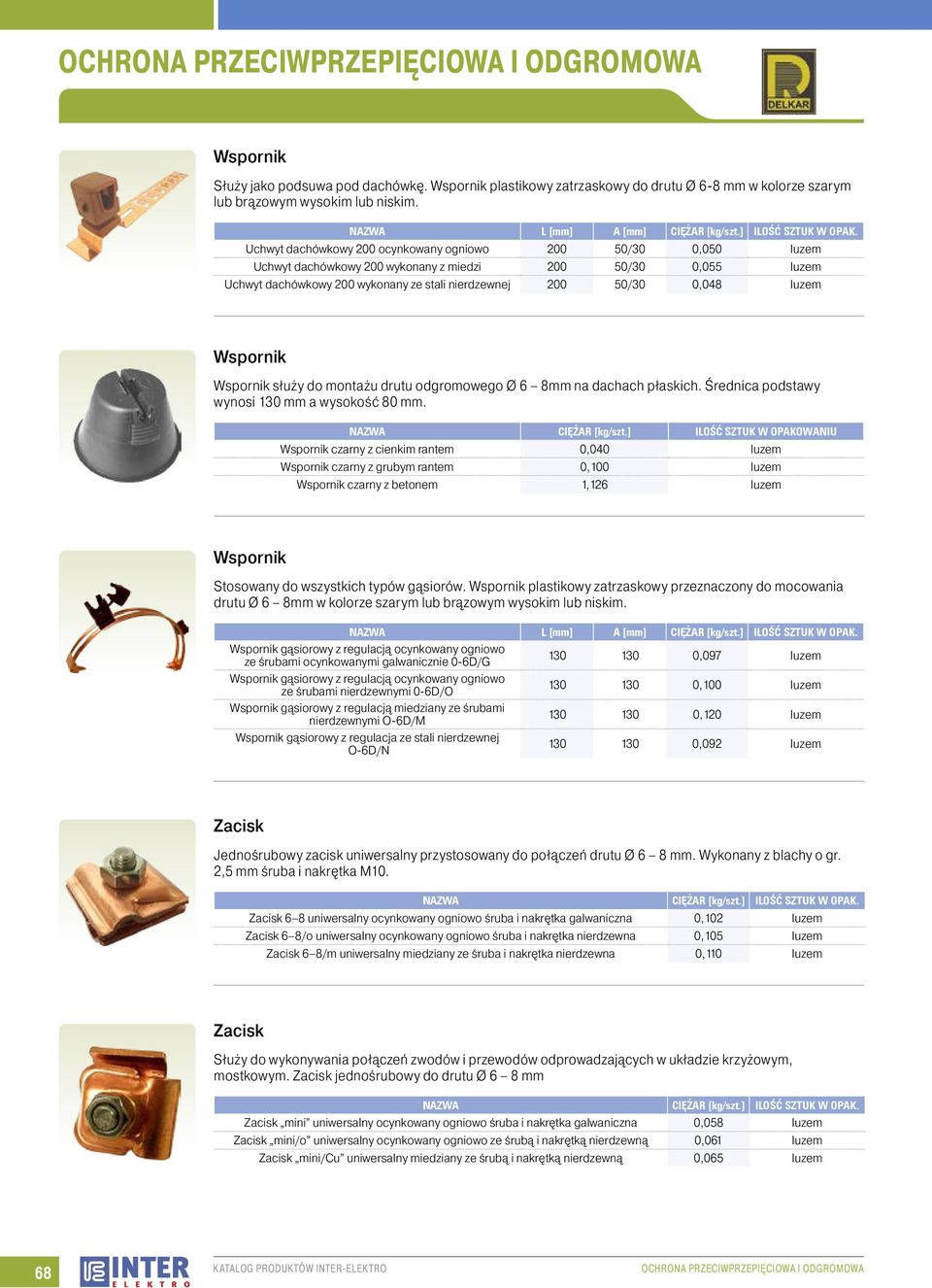 Wspornik Wspornik służy do montażu drutu odgromowego Ø 6 8mm na dachach płaskich. Średnica podstawy wynosi 130 mm a wysokość 80 mm. CIĘŻAR [kg/szt.