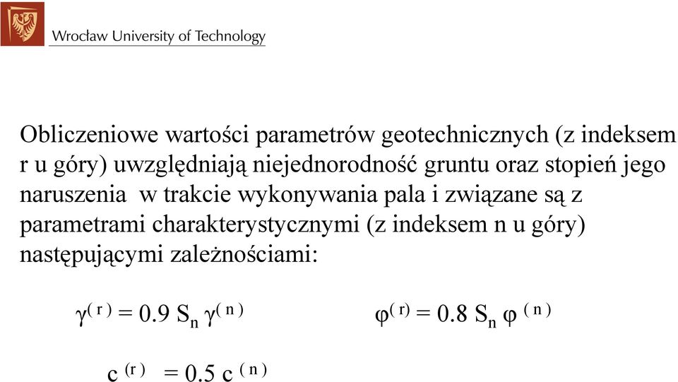 wykonywania ala i związane są z arametrami charakterystycznymi (z indeksem n u