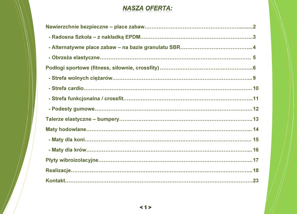 .. 4 - Obrzeża elastyczne 5 Podłogi sportowe (fitness, siłownie, crossfity)... 6 - Strefa wolnych ciężarów.
