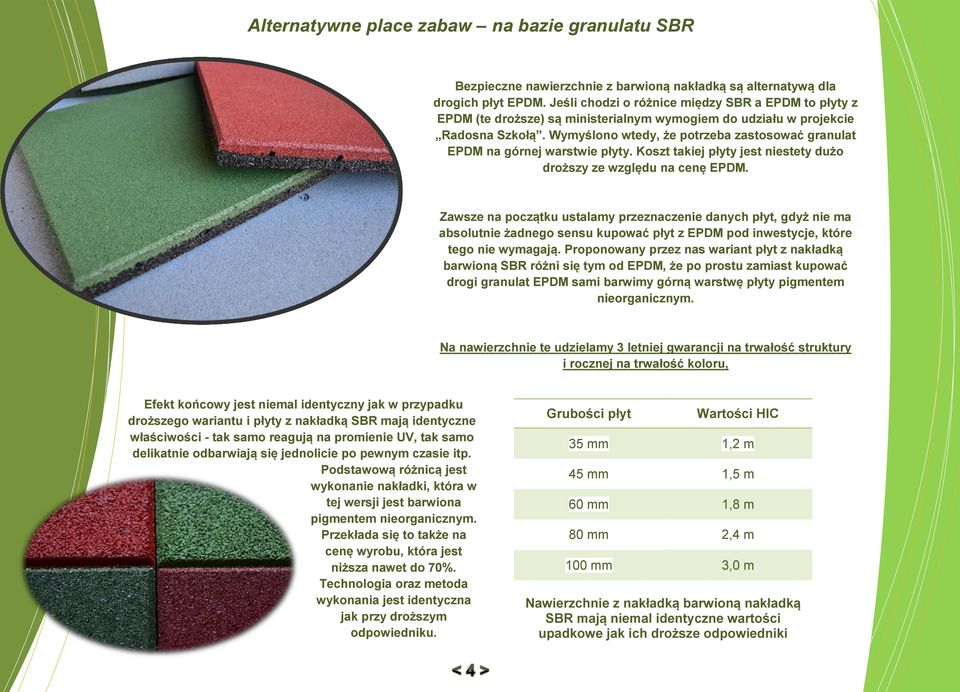 Wymyślono wtedy, że potrzeba zastosować granulat EPDM na górnej warstwie płyty. Koszt takiej płyty jest niestety dużo droższy ze względu na cenę EPDM.