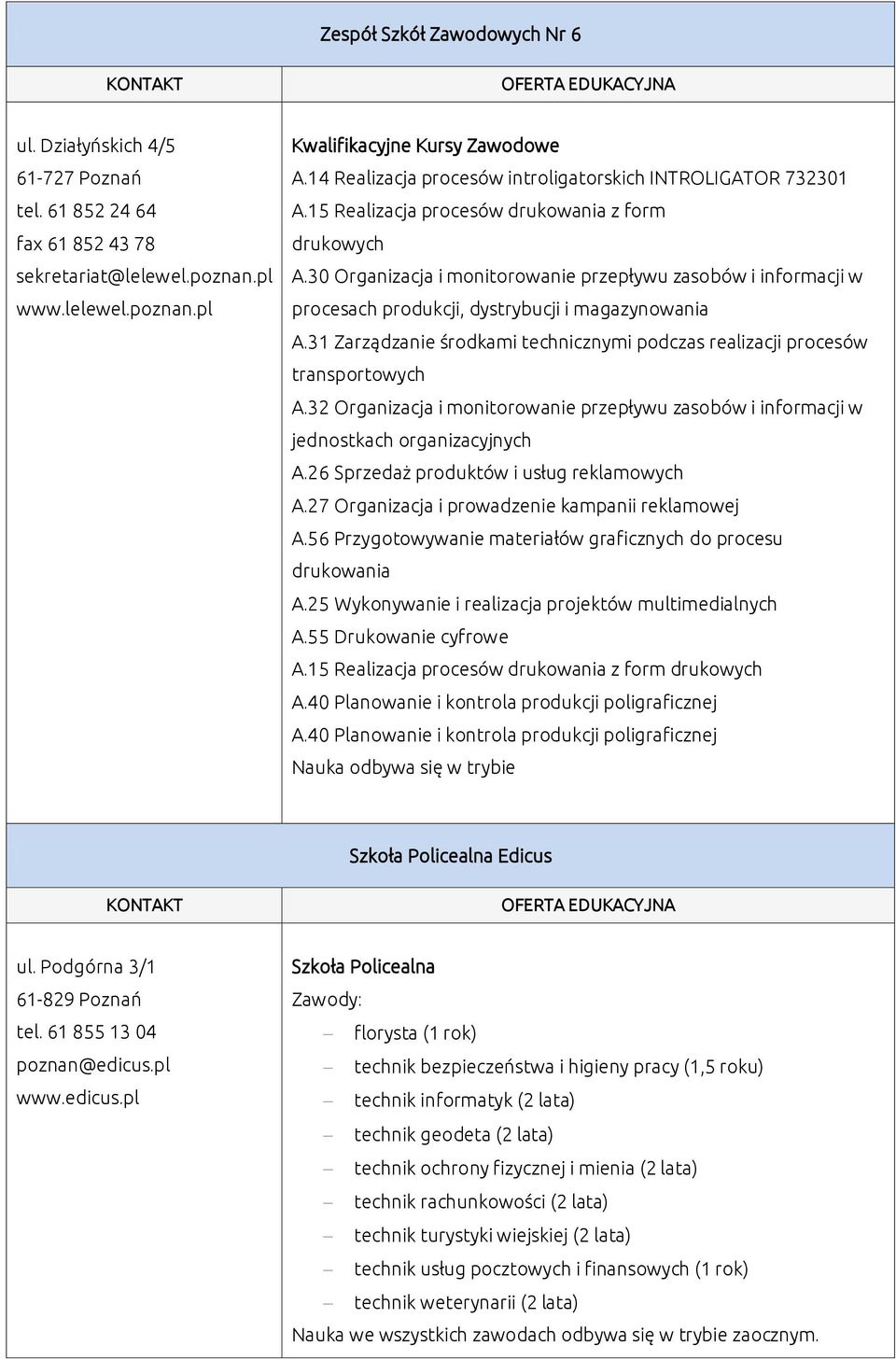 30 Organizacja i monitorowanie przepływu zasobów i informacji w procesach produkcji, dystrybucji i magazynowania A.31 Zarządzanie środkami technicznymi podczas realizacji procesów transportowych A.