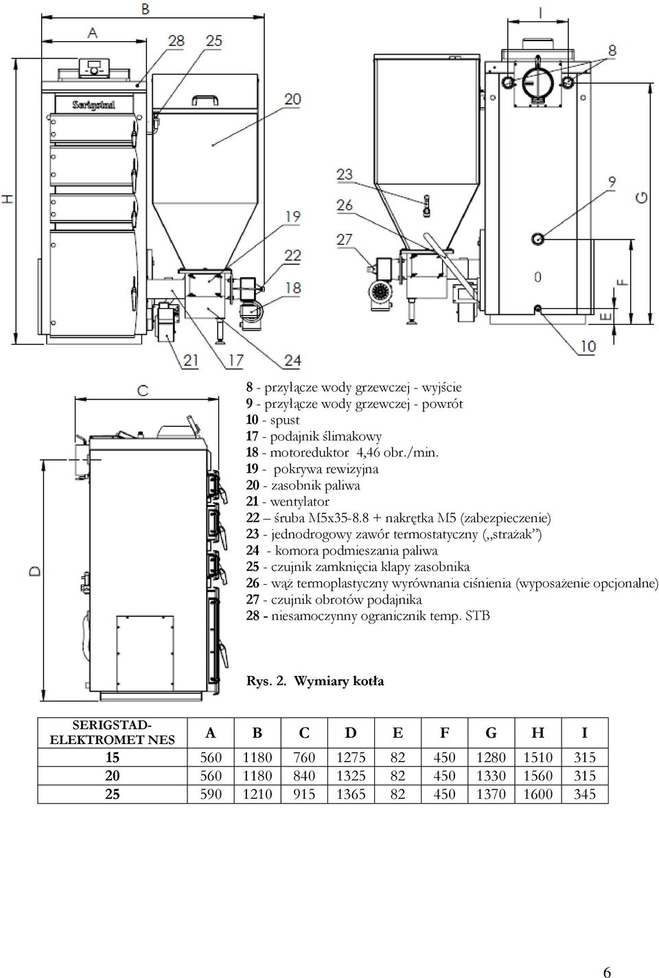 8 + nakrętka M5 (zabezpieczenie) 23 - jednodrogowy zawór termostatyczny ( strażak ) 24 - komora podmieszania paliwa 25 - czujnik zamknięcia klapy zasobnika 26 - wąż