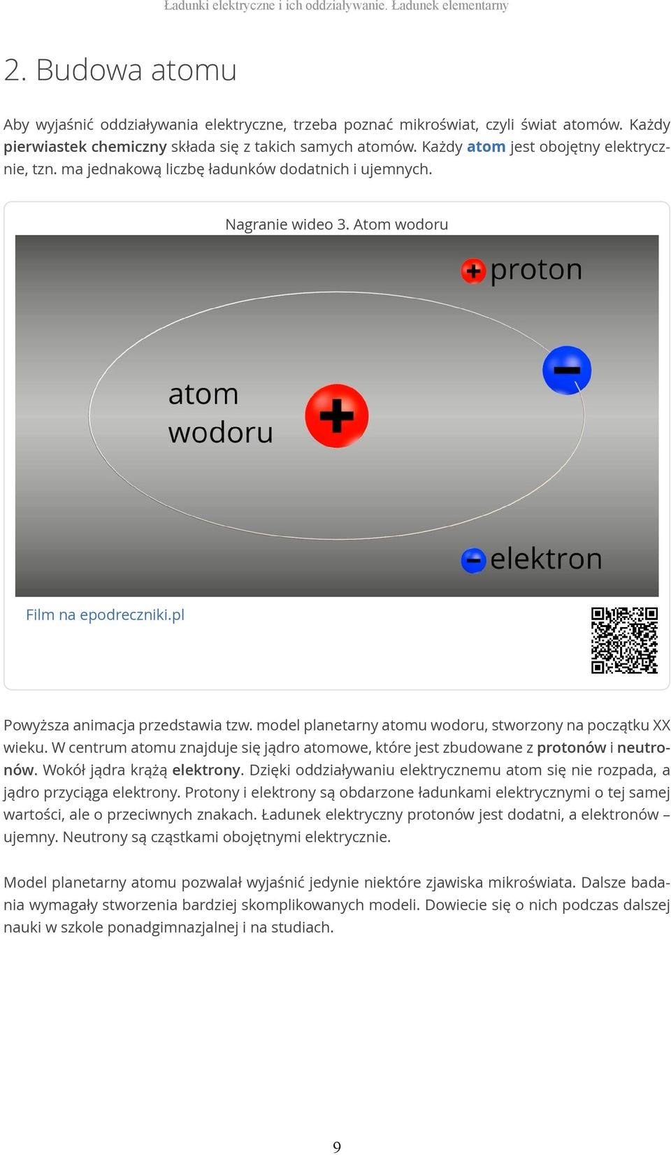 Atom wodoru Film na epodreczniki.pl Powyższa animacja przedstawia tzw. model planetarny atomu wodoru, stworzony na początku XX wieku.