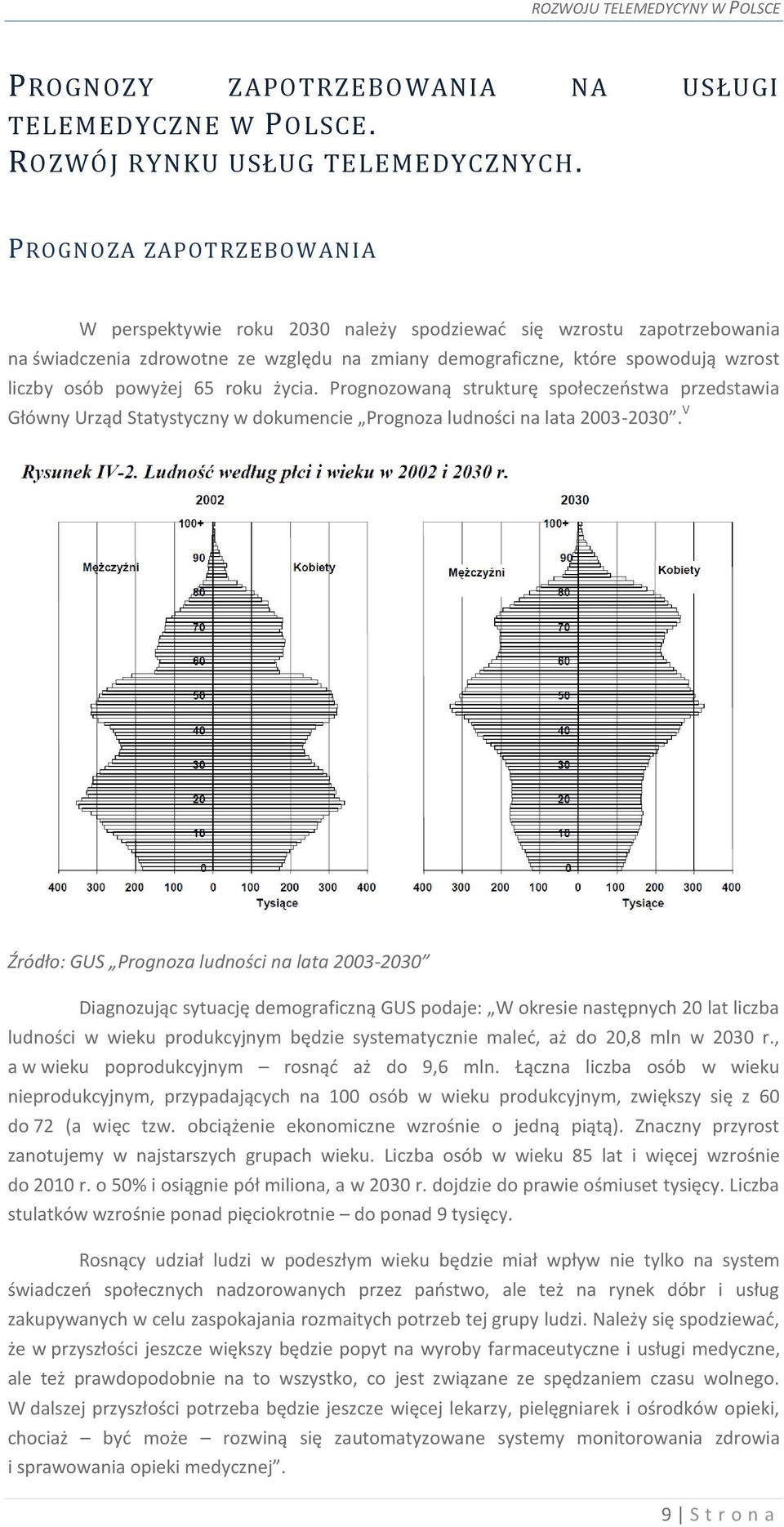 65 roku życia. Prognozowaną strukturę społeczeństwa przedstawia Główny Urząd Statystyczny w dokumencie Prognoza ludności na lata 2003-2030.