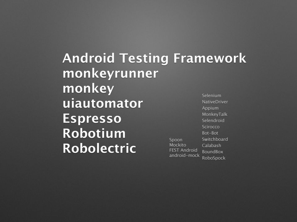 android-mock Selenium NativeDriver Appium MonkeyTalk