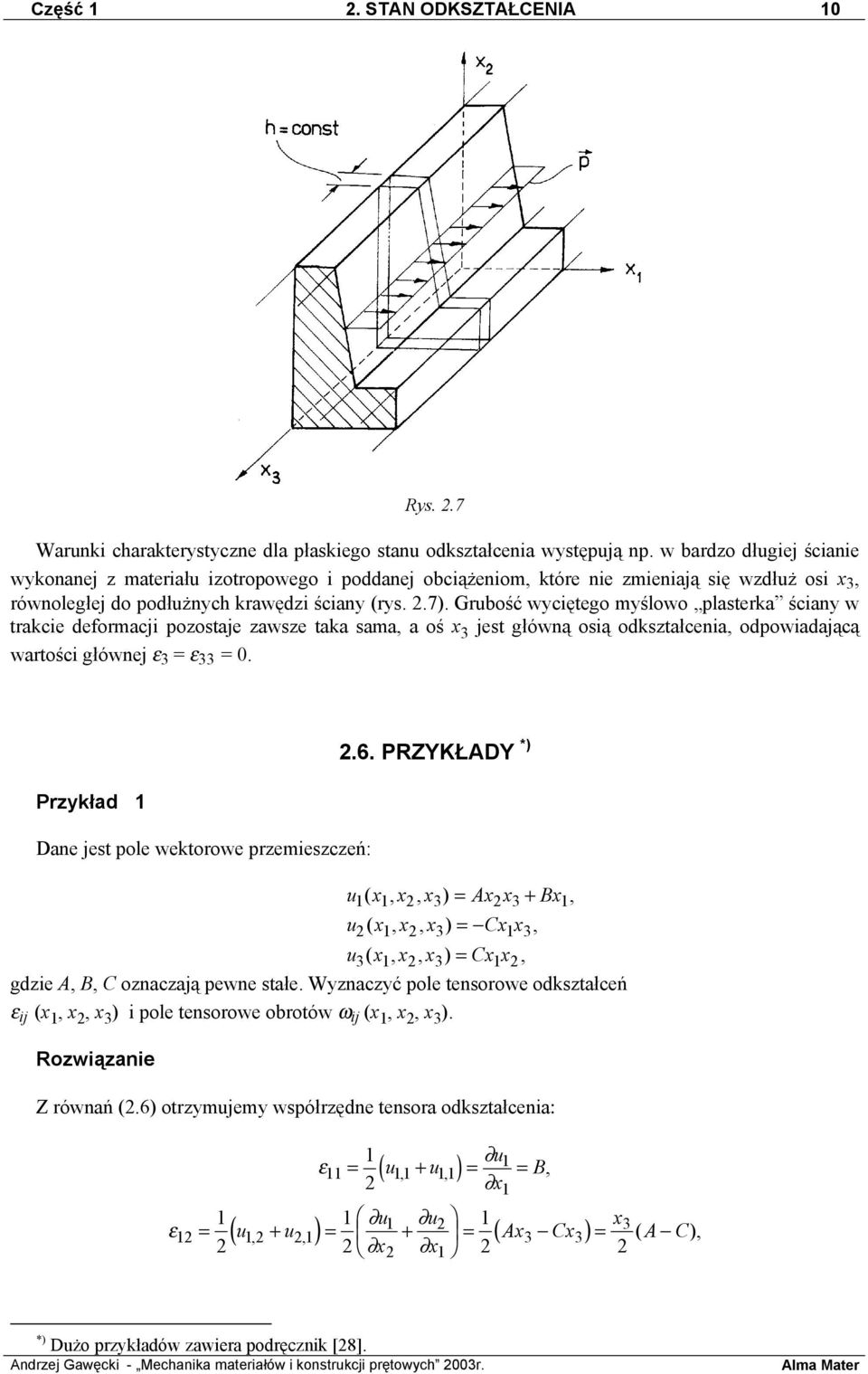 Grubość wyciętego myślowo plasterka ściany w trakcie deformacji pozostaje zawsze taka sama, a oś x 3 jest główną osią odkształcenia, odpowiadającą wartości głównej 3 = 33 = 0.
