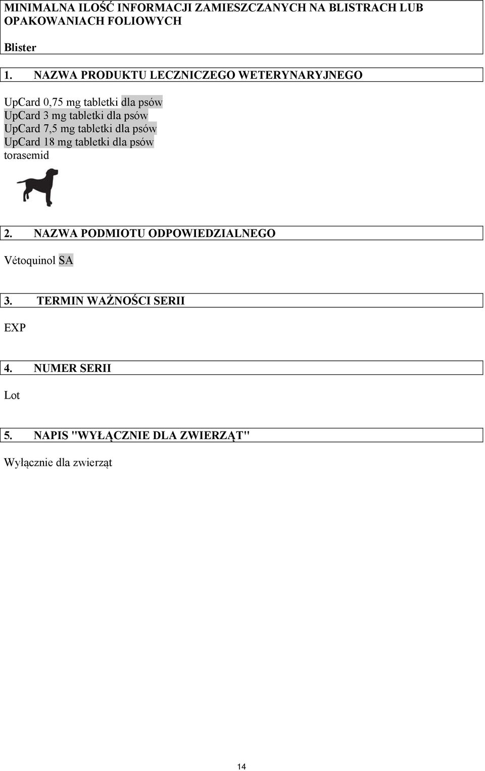 UpCard 7,5 mg tabletki dla psów UpCard 18 mg tabletki dla psów torasemid 2.
