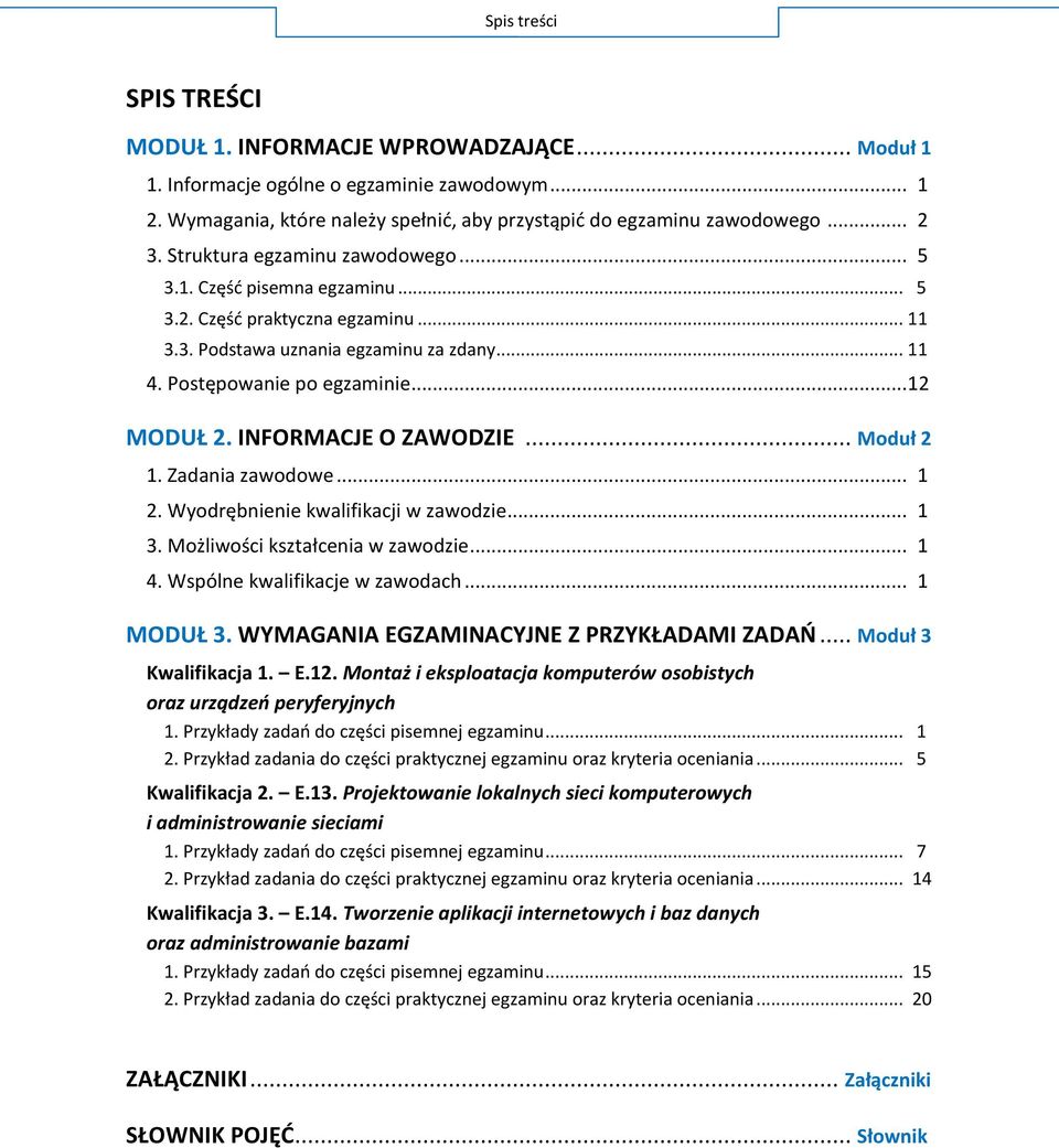 INFORMACJE O ZAWODZIE... Moduł 2 1. Zadania zawodowe... 1 2. Wyodrębnienie kwalifikacji w zawodzie... 1 3. Możliwości kształcenia w zawodzie... 1 4. Wspólne kwalifikacje w zawodach... 1 MODUŁ 3.