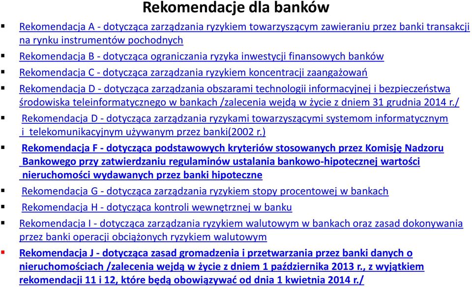 środowiska teleinformatycznego w bankach /zalecenia wejdą w życie z dniem 31 grudnia 2014 r.