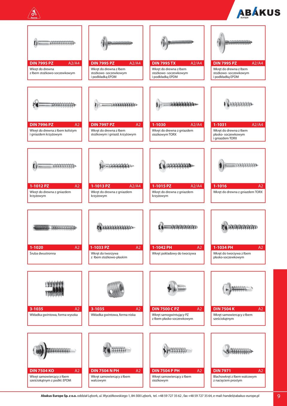 krzyżowym 1-1030 Wkręt do drewna z gniazdem stożkowym TORX 1-1031 Wkręt do drewna z łbem płasko- soczewkowym i gniazdem TORX 1-1012 PZ Wkręt do drewna z gniazdem krzyżowym 1-1013 PZ Wkręt do drewna z