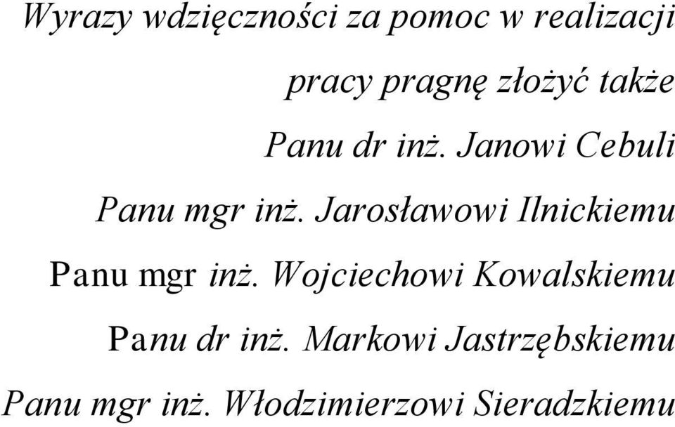 Jarosławowi Ilnickiemu Panu mgr inż.