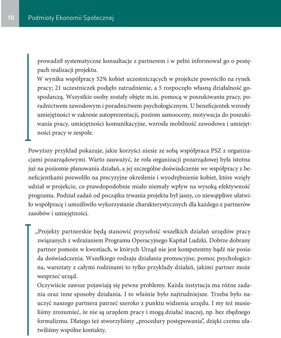 Wszystkie osoby zostały objęte m.in. pomocą w poszukiwaniu pracy, poradnictwem zawodowym i poradnictwem psychologicznym.