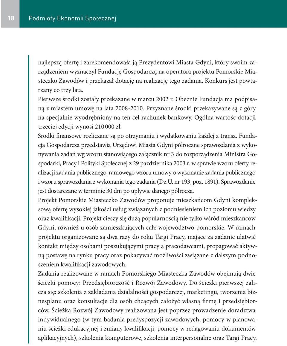 Obecnie Fundacja ma podpisaną z miastem umowę na lata 2008-2010. Przyznane środki przekazywane są z góry na specjalnie wyodrębniony na ten cel rachunek bankowy.