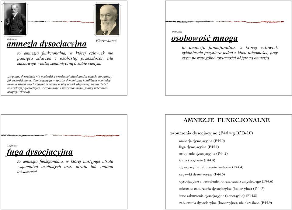 Wg nas, dysocjacja nie pochodzi z wrodzonej niezdatności umysłu do syntezy jak twierdzi Janet, tłumaczymy ją w sposób dynamiczny, konfliktem pomiędzy dwoma siłami psychicznymi, widzimy w niej skutek