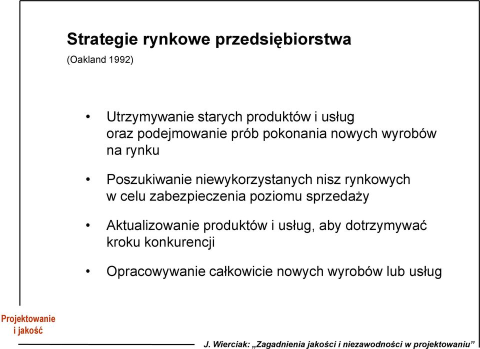 rynkowych w celu zabezpieczenia poziomu sprzedaży Aktualizowanie produktów i usług, aby