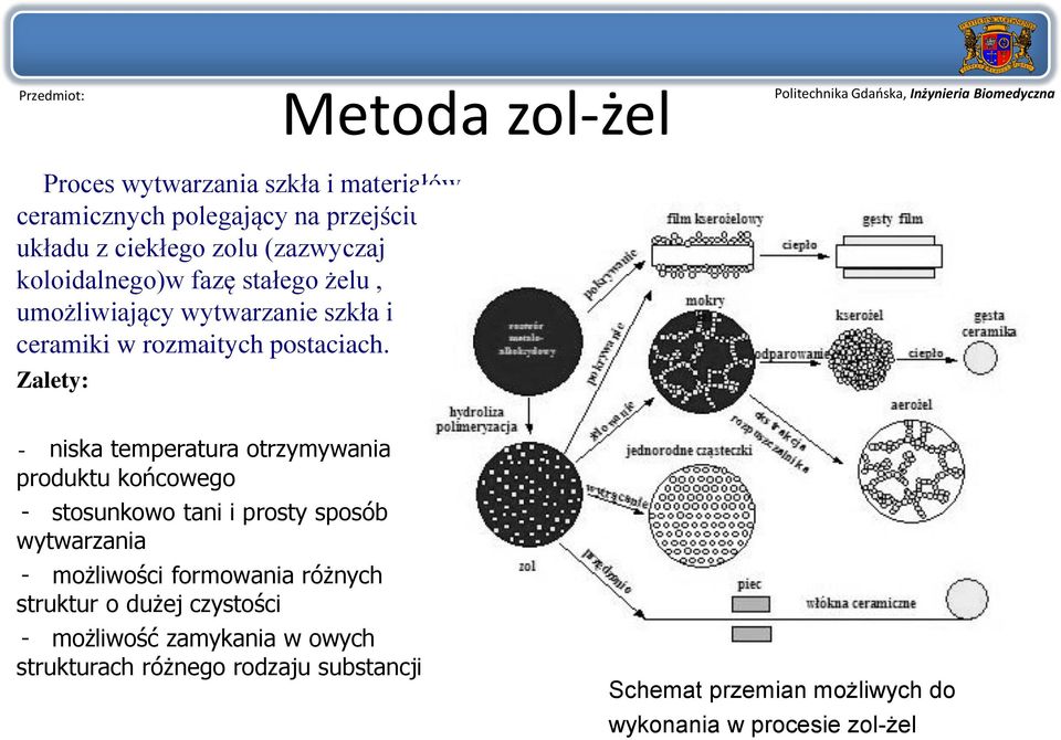 Zalety: - niska temperatura otrzymywania produktu końcowego - stosunkowo tani i prosty sposób wytwarzania - możliwości formowania