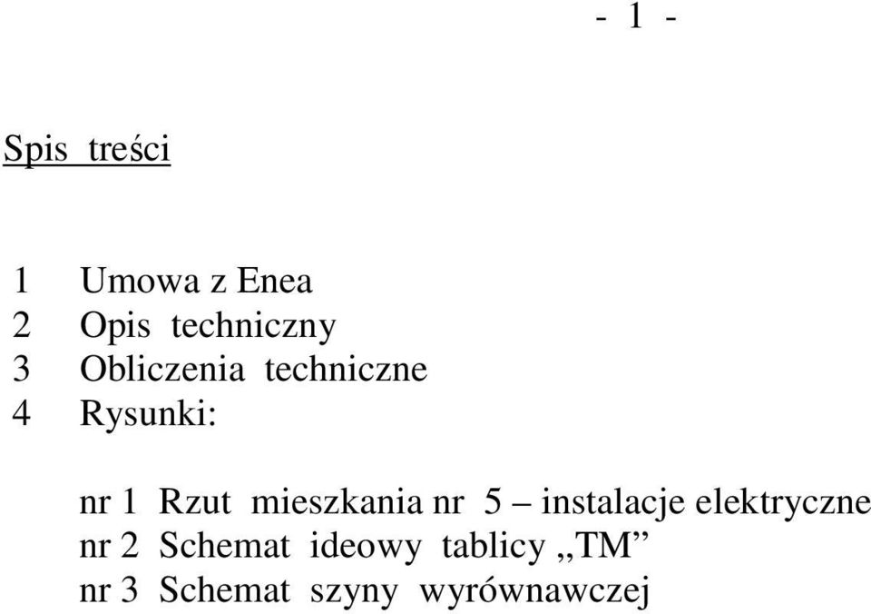 1 Rzut mieszkania nr 5 instalacje elektryczne nr