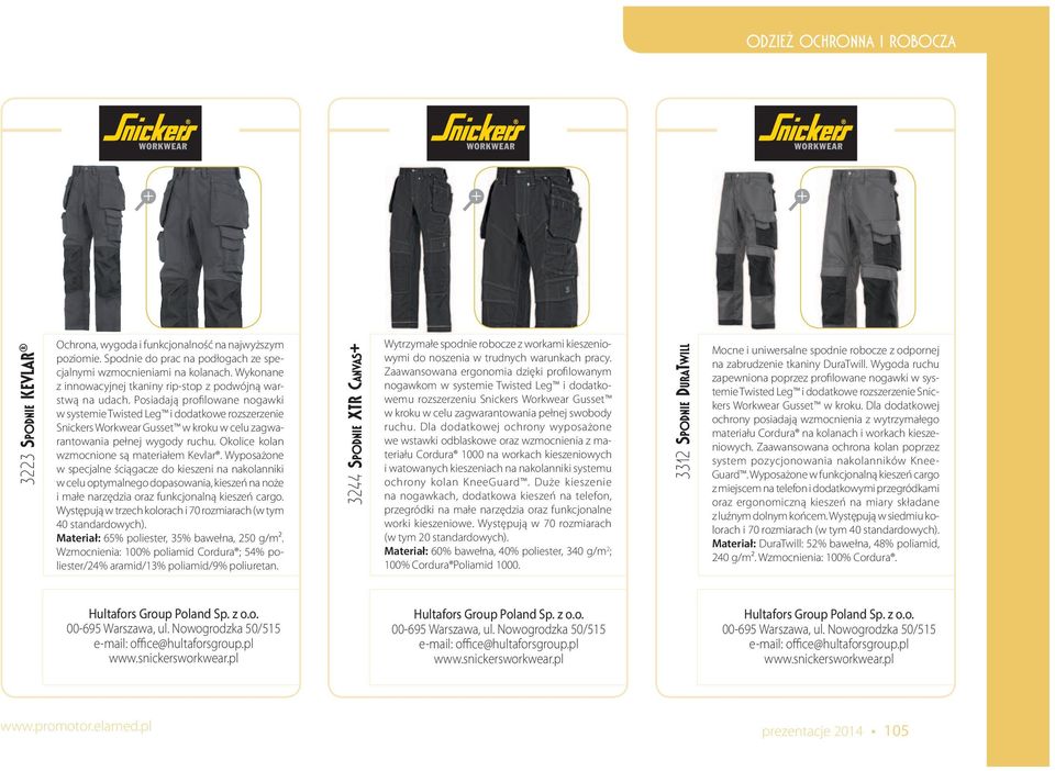 Posiadają profilowane nogawki w systemie Twisted Leg i dodatkowe rozszerzenie Snickers Workwear Gusset w kroku w celu zagwarantowania pełnej wygody ruchu.