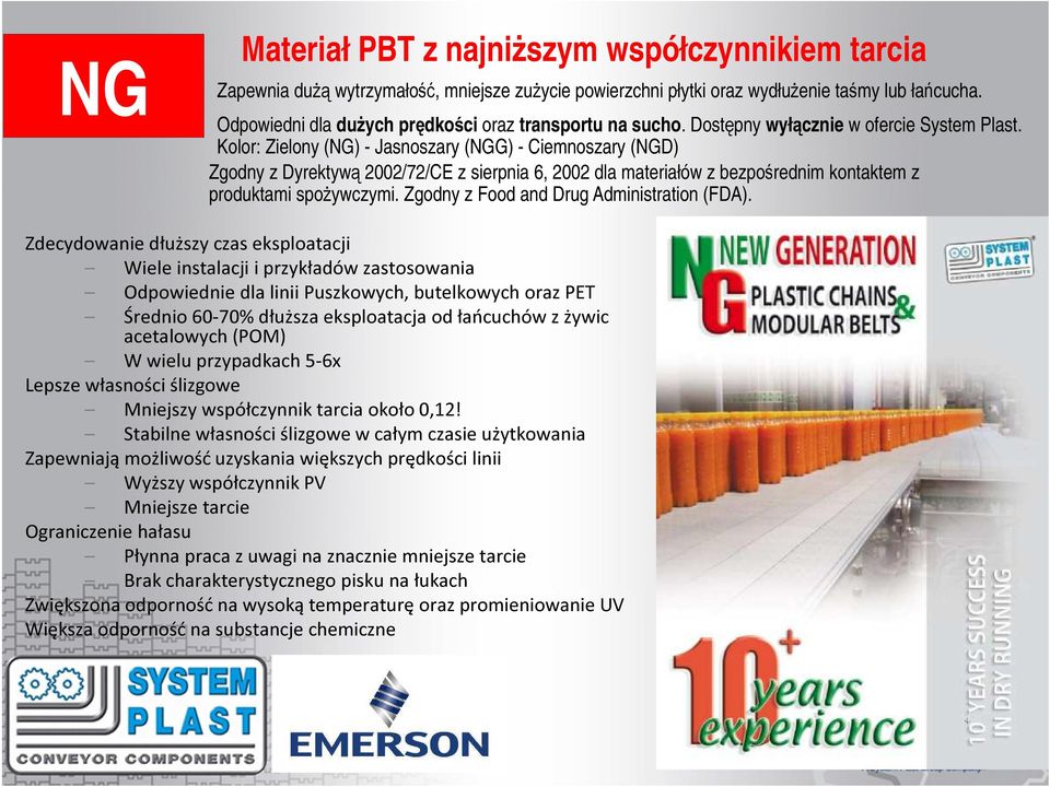 Kolor: Zielony (NG) - Jasnoszary (NGG) - Ciemnoszary (NGD) Zgodny z Dyrektywą 2002/72/CE z sierpnia 6, 2002 dla materiałów z bezpośrednim kontaktem z produktami spożywczymi.