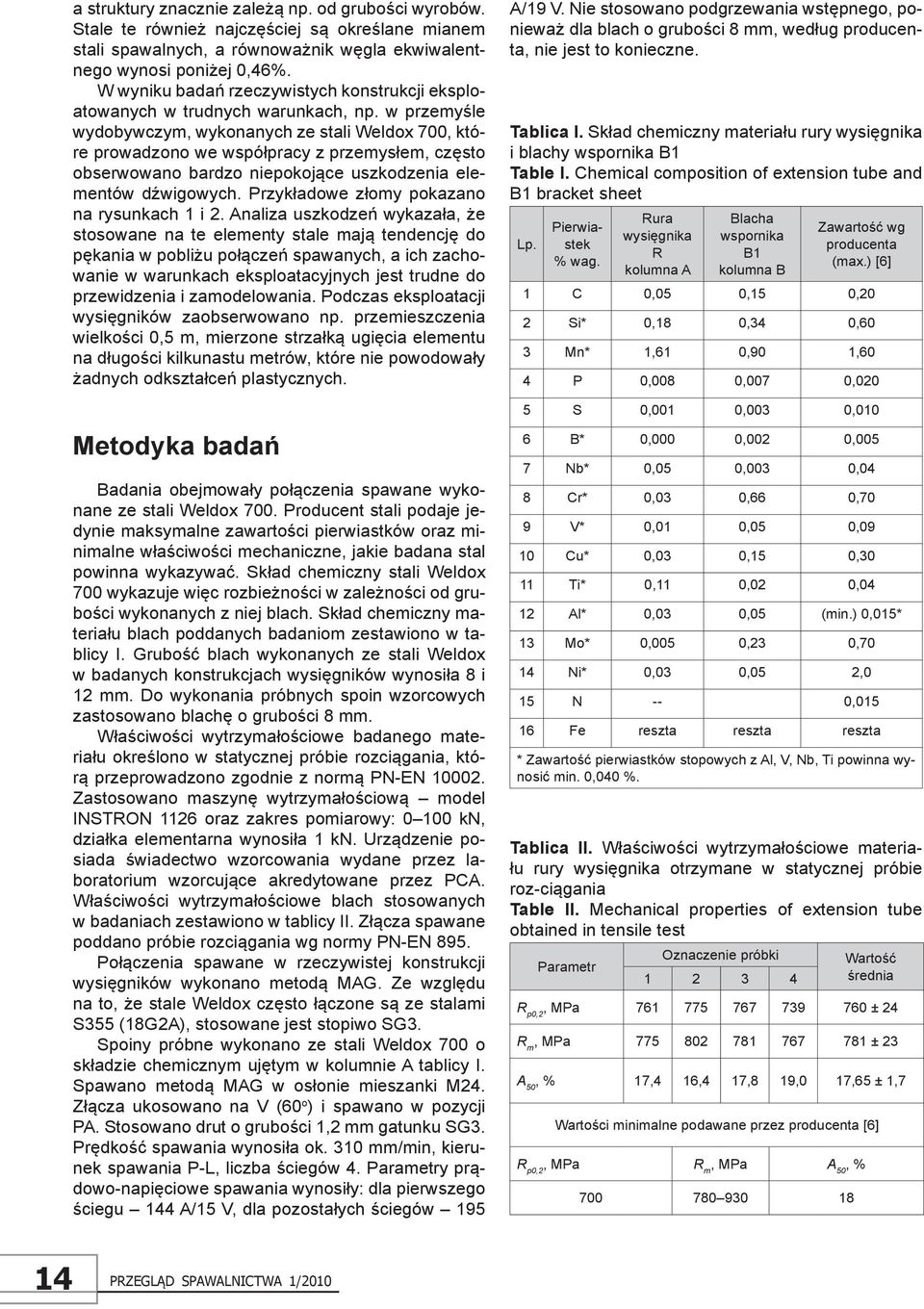 w przemyśle wydobywczym, wykonanych ze stali Weldox 700, które prowadzono we współpracy z przemysłem, często obserwowano bardzo niepokojące uszkodzenia elementów dźwigowych.