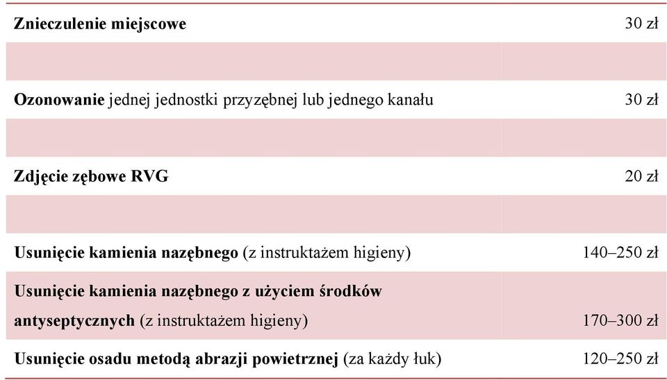 higieny) Usunięcie kamienia nazębnego z użyciem środków antyseptycznych (z