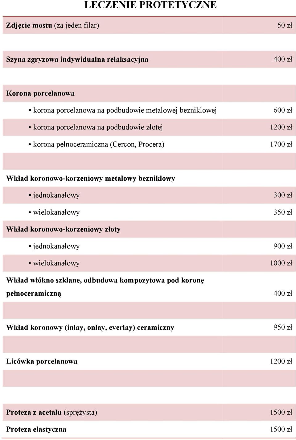 jednokanałowy wielokanałowy 300 zł 3 Wkład koronowo-korzeniowy złoty jednokanałowy wielokanałowy Wkład włókno szklane, odbudowa kompozytowa pod koronę