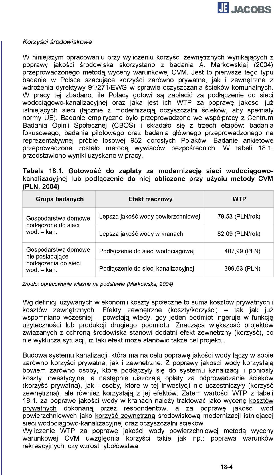 Jest to pierwsze tego typu badanie w Polsce szacujące korzyści zarówno prywatne, jak i zewnętrzne z wdrożenia dyrektywy 91/271/EWG w sprawie oczyszczania ścieków komunalnych.