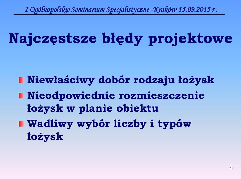 Nieodpowiednie rozmieszczenie łożysk w