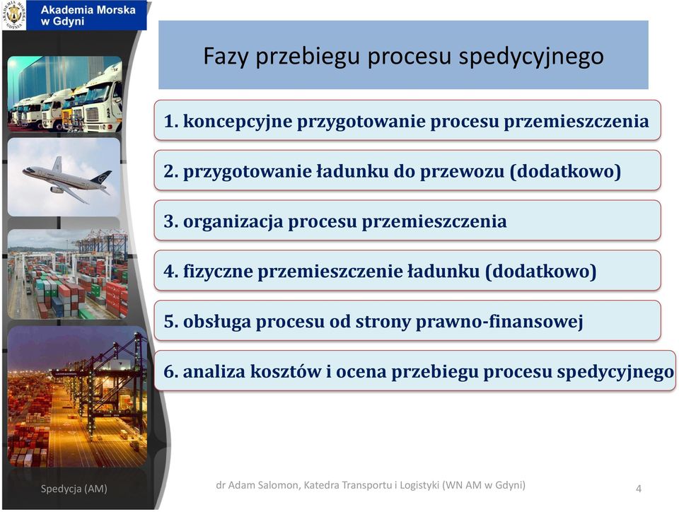 fizyczne przemieszczenie ładunku (dodatkowo) 5. obsługa procesu od strony prawno-finansowej 6.