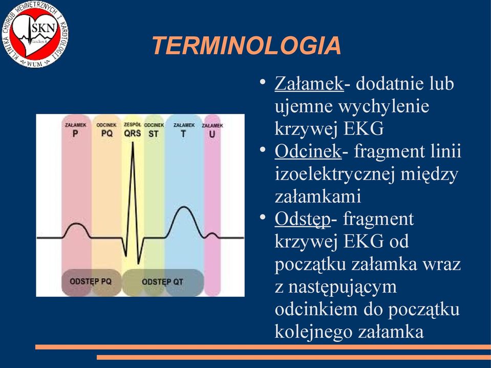 między załamkami Odstęp- fragment krzywej EKG od początku